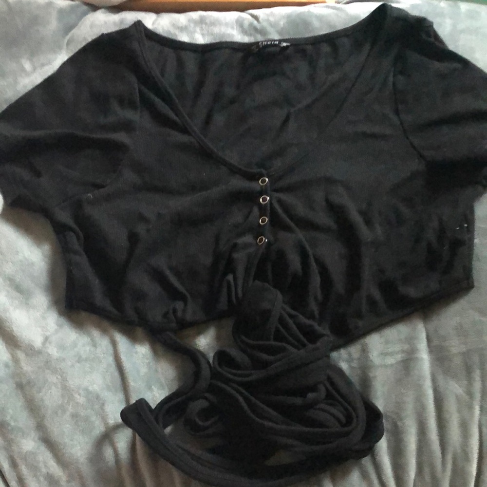 Black Micro Crop Top with Body Straps